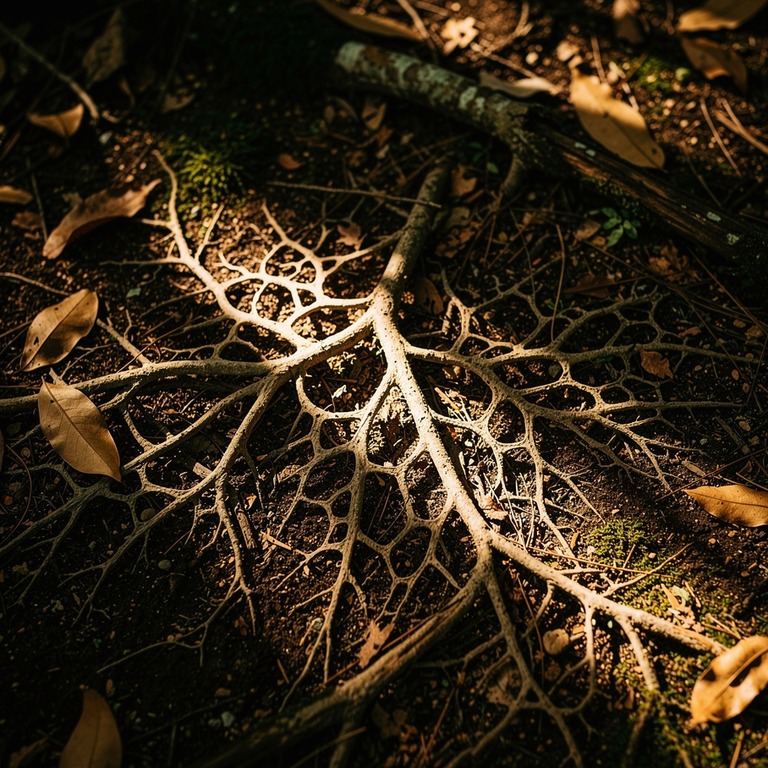 A delicate, lace-like pattern of palo santo tree roots sprea... | ShopAyahuascaRetreats