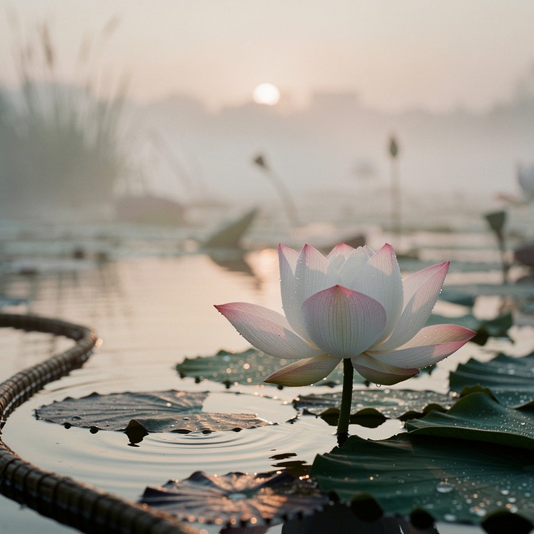A delicate, translucent lotus flower blooming in a serene, m... | ShopAyahuascaRetreats