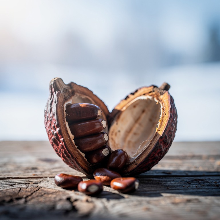 A macro shot of a cacao pod, cracked open to reveal its inne... | ShopAyahuascaRetreats