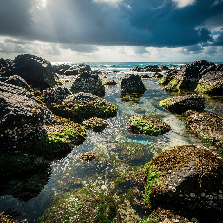 A rocky shoreline at low tide, with a few tidal pools and so... | ShopAyahuascaRetreats