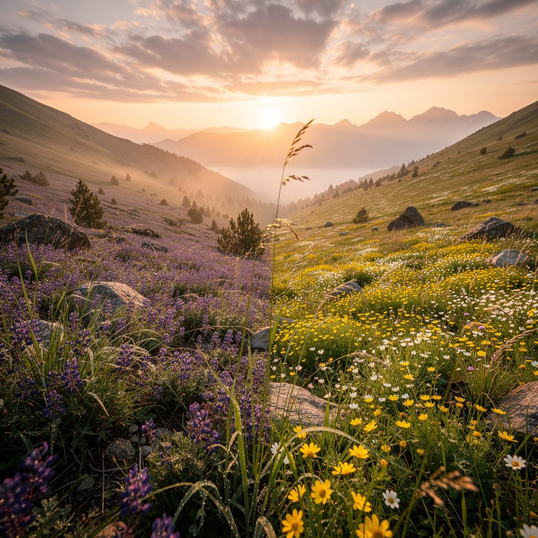 A split-screen landscape of two identical twin valleys under... | ShopAyahuascaRetreats