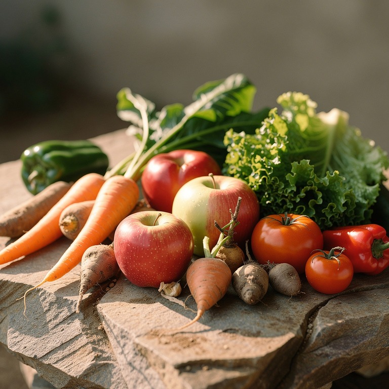 A still life of various, whole, organic fruits and vegetable... | ShopAyahuascaRetreats