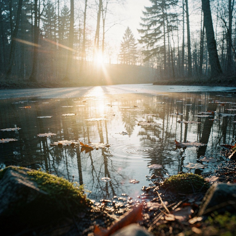 A tranquil forest pool at sunset, with warm, golden light fi... | ShopAyahuascaRetreats