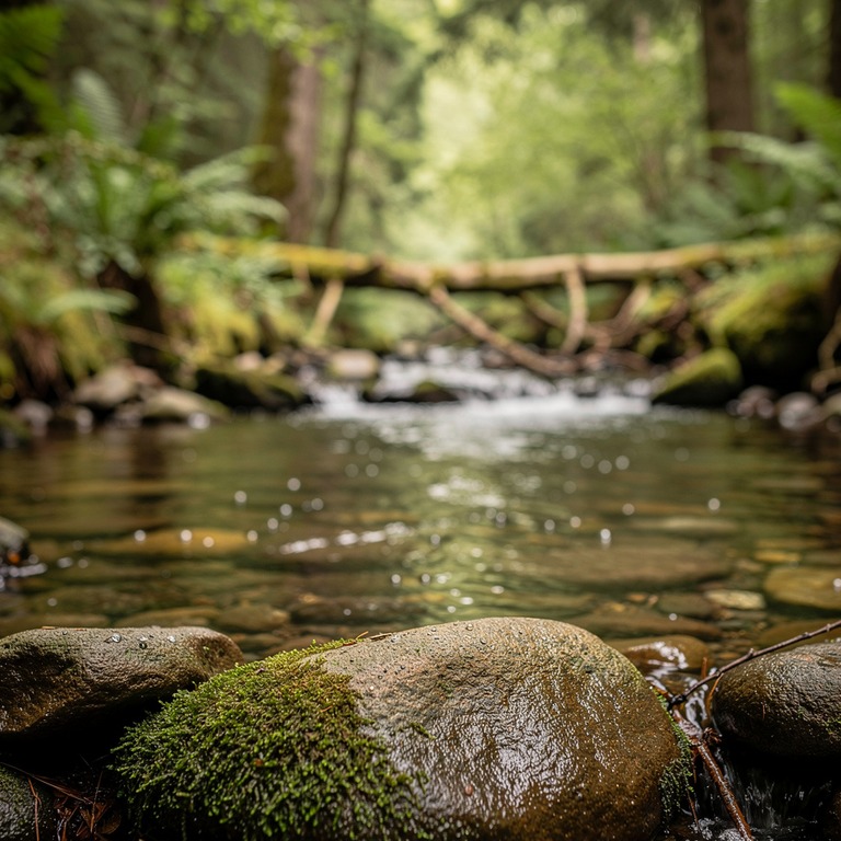 A tranquil scene of a forest stream, with crystal-clear wate... | ShopAyahuascaRetreats