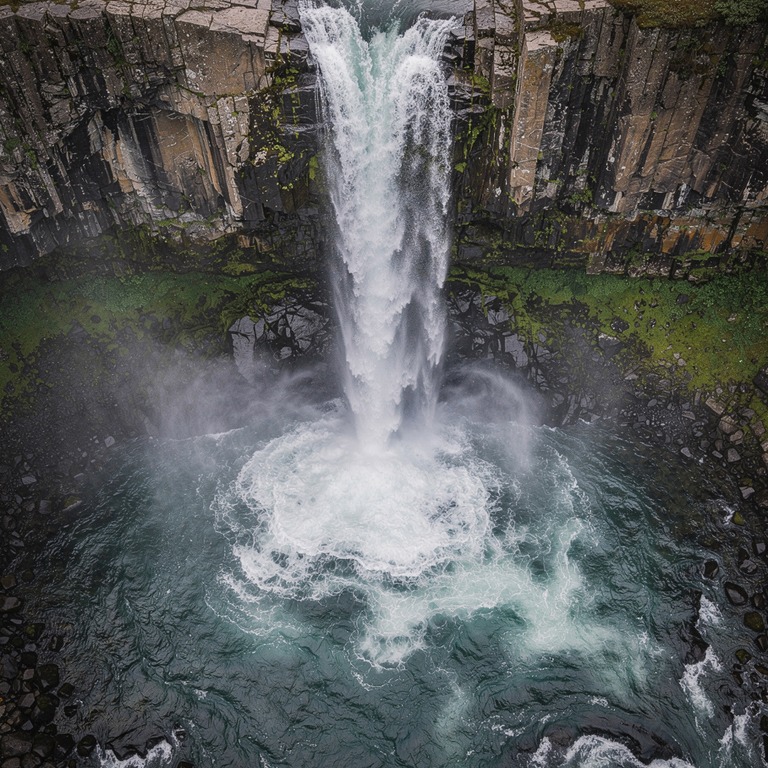 A turbulent waterfall cascading down a rocky cliff, capturin... | ShopAyahuascaRetreats