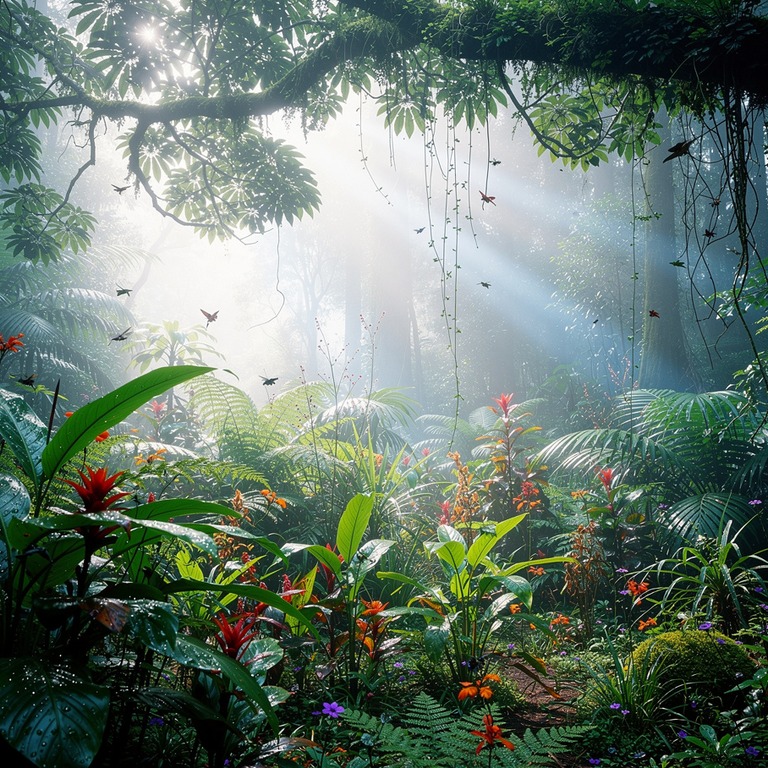 A vibrant, thriving section of rainforest undergrowth, teemi... | ShopAyahuascaRetreats