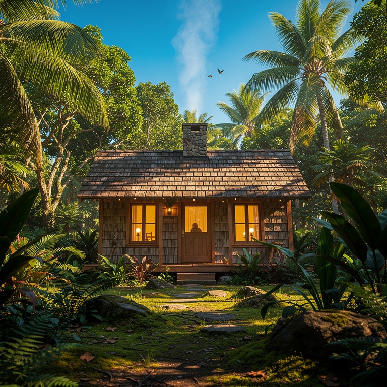 A wooden cabin nestled among the trees, with smoke rising fr... | ShopAyahuascaRetreats