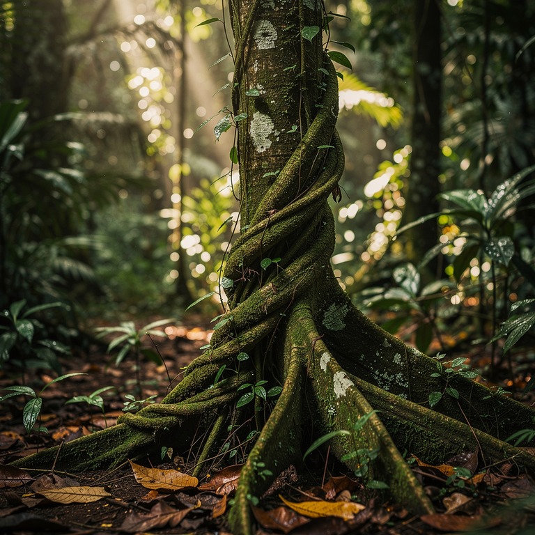 Ayahuasca vine wrapped around an old tree trunk, rainforest ... | ShopAyahuascaRetreats