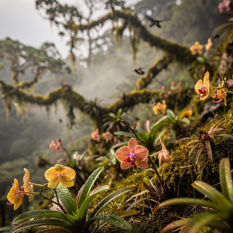 Cloud-forest ridge with epiphytes and orchids on every branc... | ShopAyahuascaRetreats