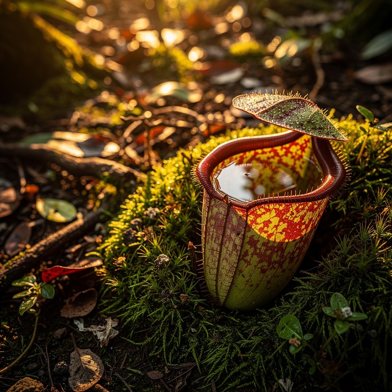 Pitcher plant nestled in moss, water collected inside the cu... | ShopAyahuascaRetreats