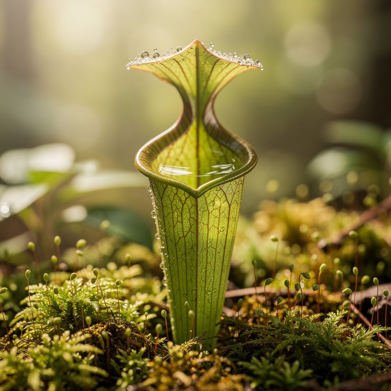 Pitcher plant nestled in moss, water collected inside the cu... | ShopAyahuascaRetreats
