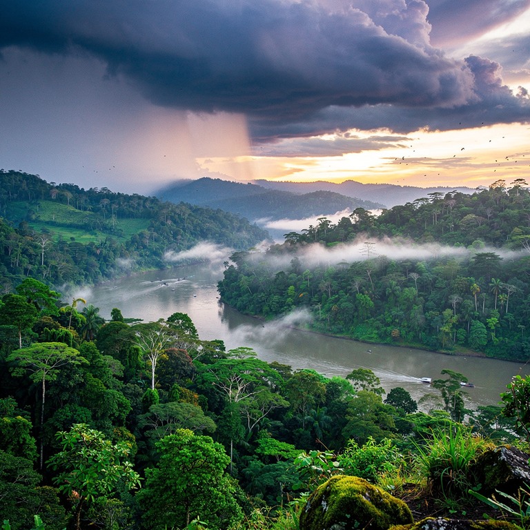 Storm clouds gathering over a rainforest valley at dusk | ShopAyahuascaRetreats