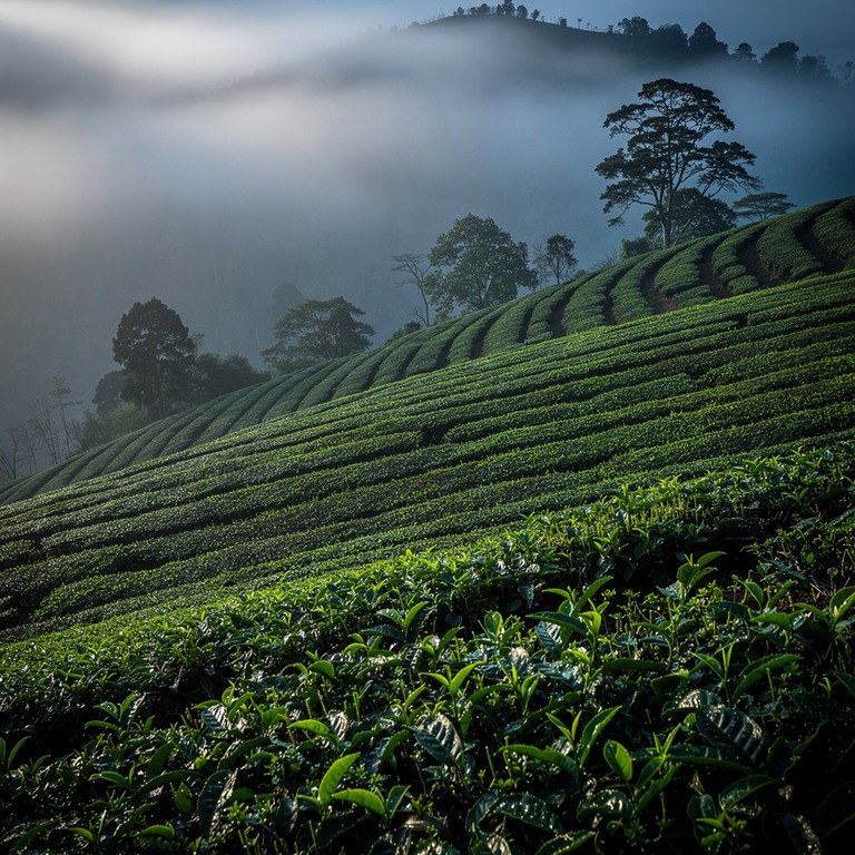 Tea plantation terraces with bright green new leaves, mounta... | ShopAyahuascaRetreats