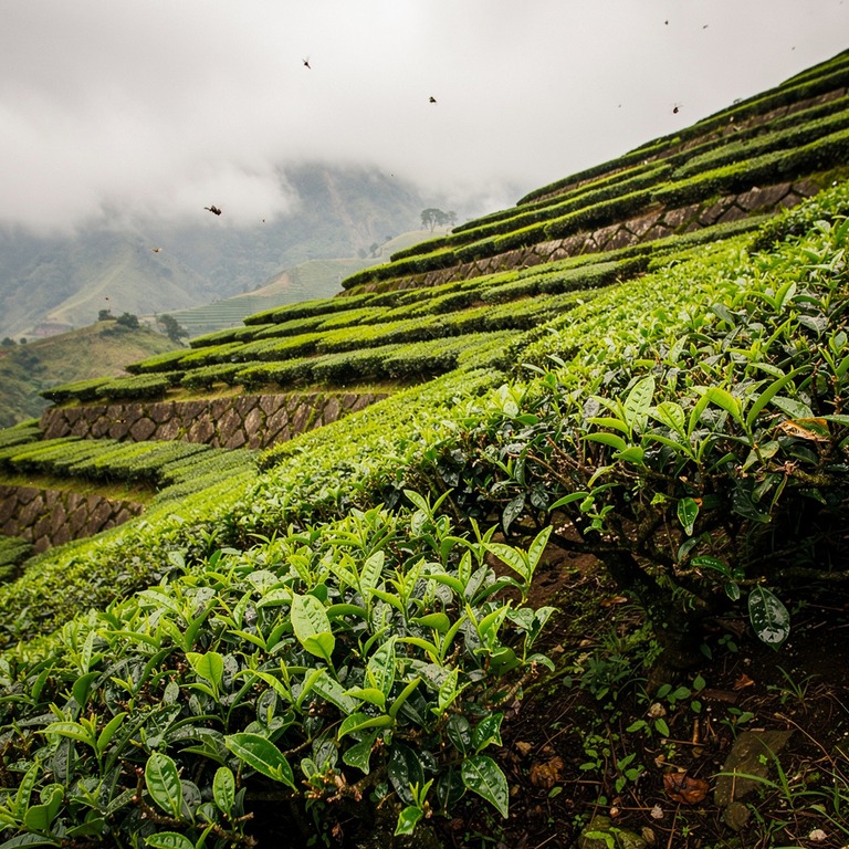 Tea plantation terraces with bright green new leaves, mounta... | ShopAyahuascaRetreats