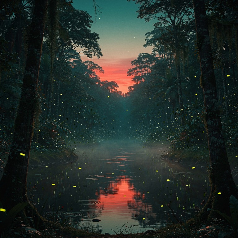 Twilight in the Amazon, fireflies appearing among the trees | ShopAyahuascaRetreats
