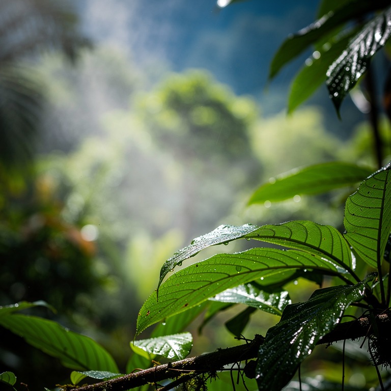 Wisps of steam rising from wet rainforest leaves after a dow... | ShopAyahuascaRetreats