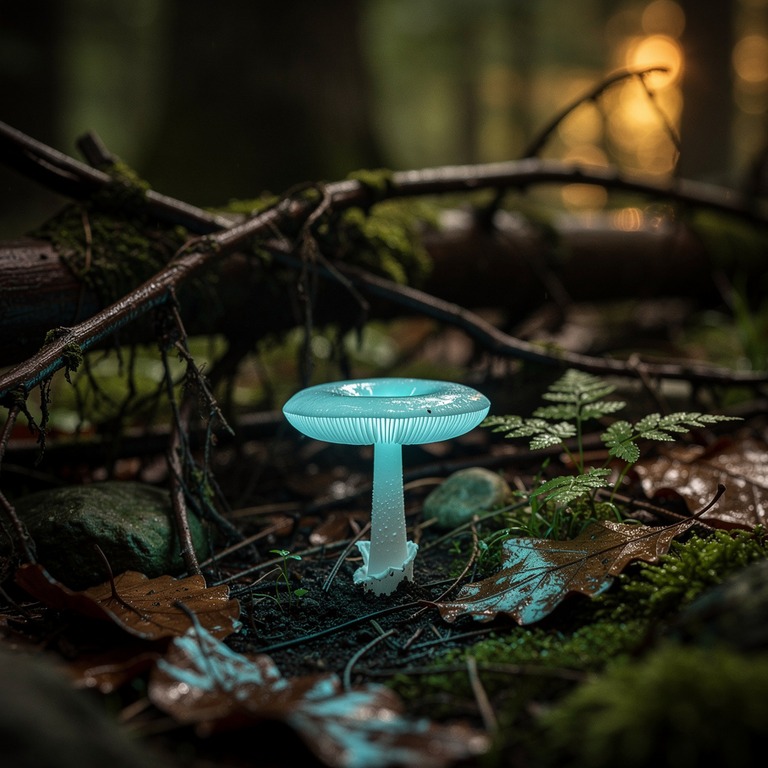 A close-up of a glowing, bioluminescent mushroom growing on ... | ShopAyahuascaRetreats