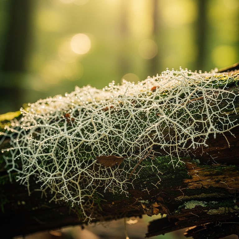 A close-up of mycelium growing on a decaying log, with the m... | ShopAyahuascaRetreats