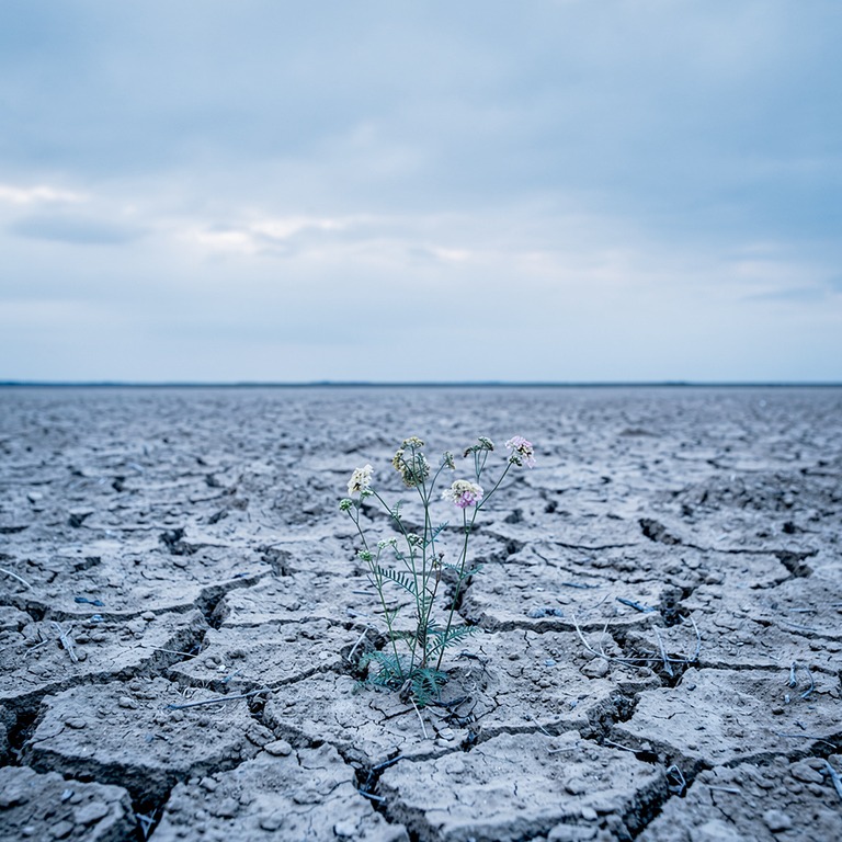 A cracked, dry earth landscape stretches out to the horizon,... | ShopAyahuascaRetreats