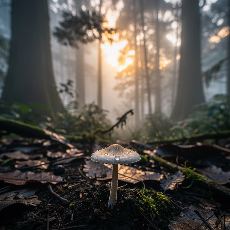 A delicate psilocybin mushroom grows out of the moist earth ... | ShopAyahuascaRetreats