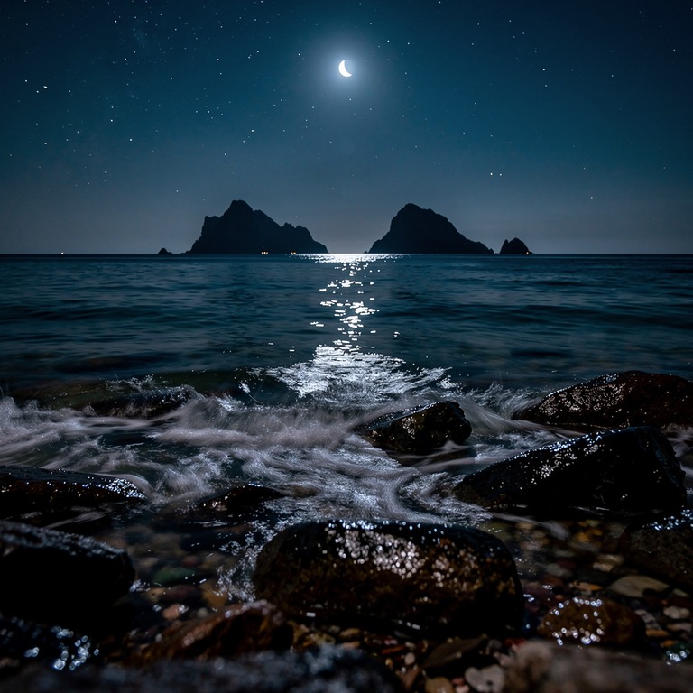 A dramatic seascape at blue hour, with waves gently lapping ... | ShopAyahuascaRetreats