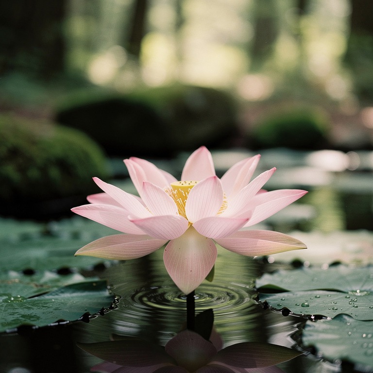 A lotus flower blooms in a serene forest pool, its petals un... | ShopAyahuascaRetreats