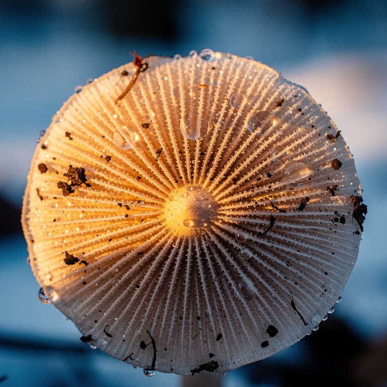 A macro shot of a single, glistening psilocybin mushroom cap... | ShopAyahuascaRetreats