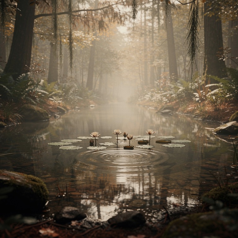 A misty forest pool reflecting the dappled light of the surr... | ShopAyahuascaRetreats