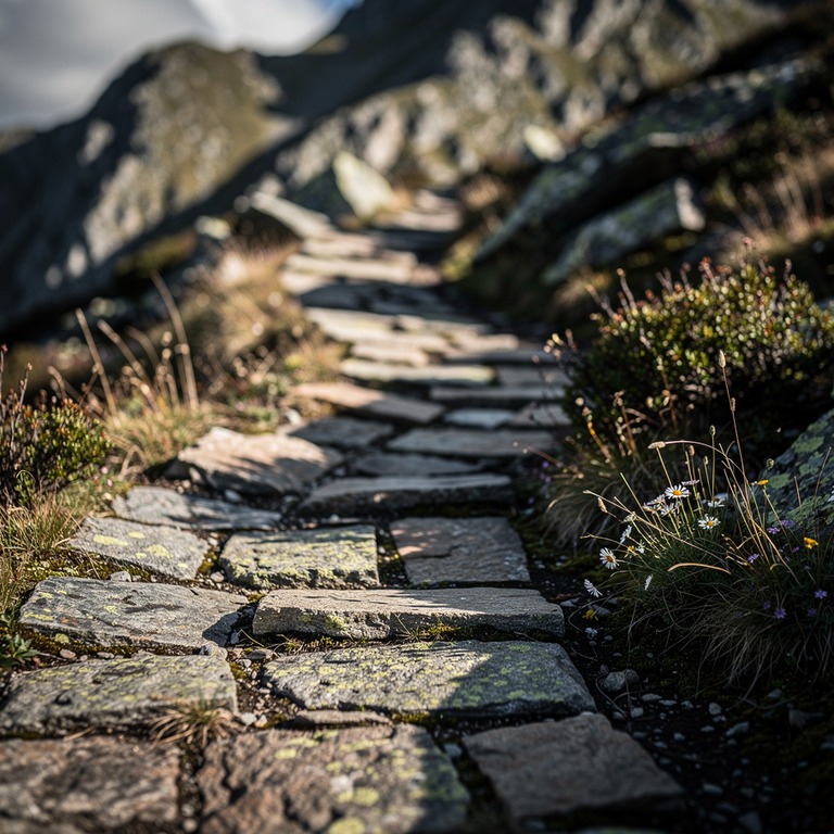 A rugged, weathered stone path winds its way up a mountain, ... | ShopAyahuascaRetreats