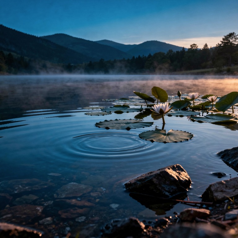 A serene lake at dawn, with a misty fog lifting off the calm... | ShopAyahuascaRetreats