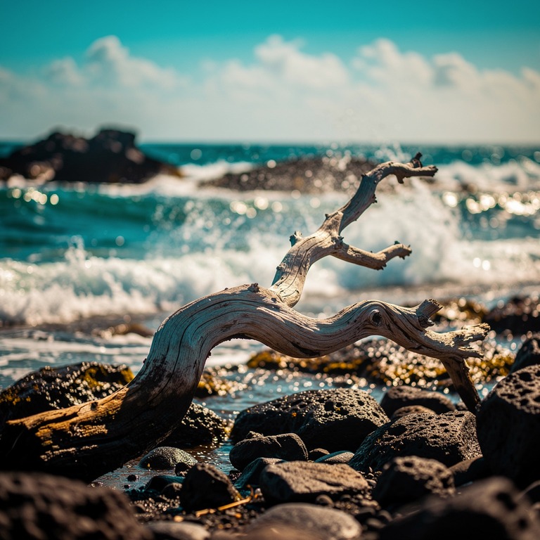 A solitary, twisted tree branch lies abandoned on a rocky sh... | ShopAyahuascaRetreats
