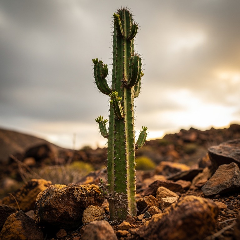 A sprouting San Pedro cactus on a rocky terrain with warm mo... | ShopAyahuascaRetreats