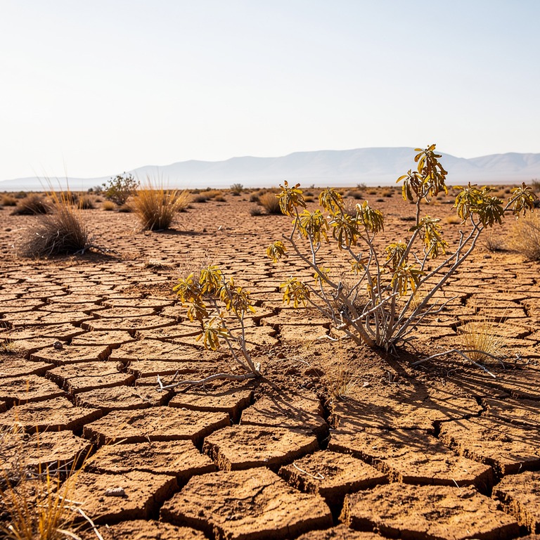 A vast, arid, cracked clay landscape at midday, with a few w... | ShopAyahuascaRetreats