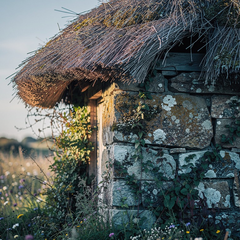 A weathered stone cottage nestled among wildflower meadows, ... | ShopAyahuascaRetreats