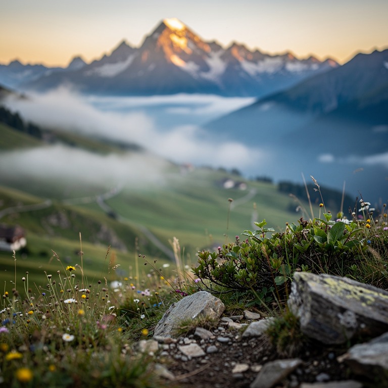A wide-angle view of a serene mountain valley at dawn, with ... | ShopAyahuascaRetreats