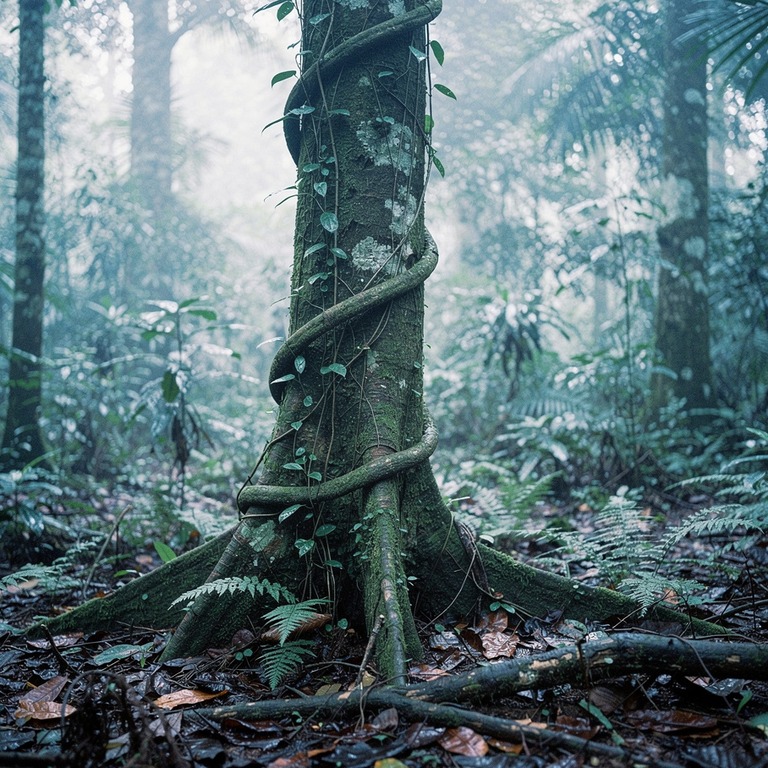 Ayahuasca vine wrapped around an old tree trunk, rainforest ... | ShopAyahuascaRetreats