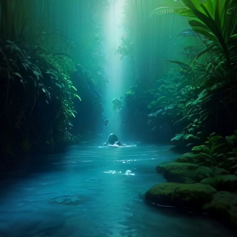 Cenote opening in dense jungle, sunlight piercing down to cl... | ShopAyahuascaRetreats