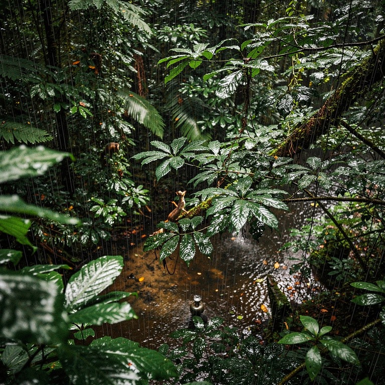 Heavy tropical rain pouring through dense jungle canopy | ShopAyahuascaRetreats