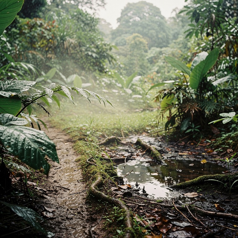 Jungle clearing after heavy rain, steam rising from leaf lit... | ShopAyahuascaRetreats