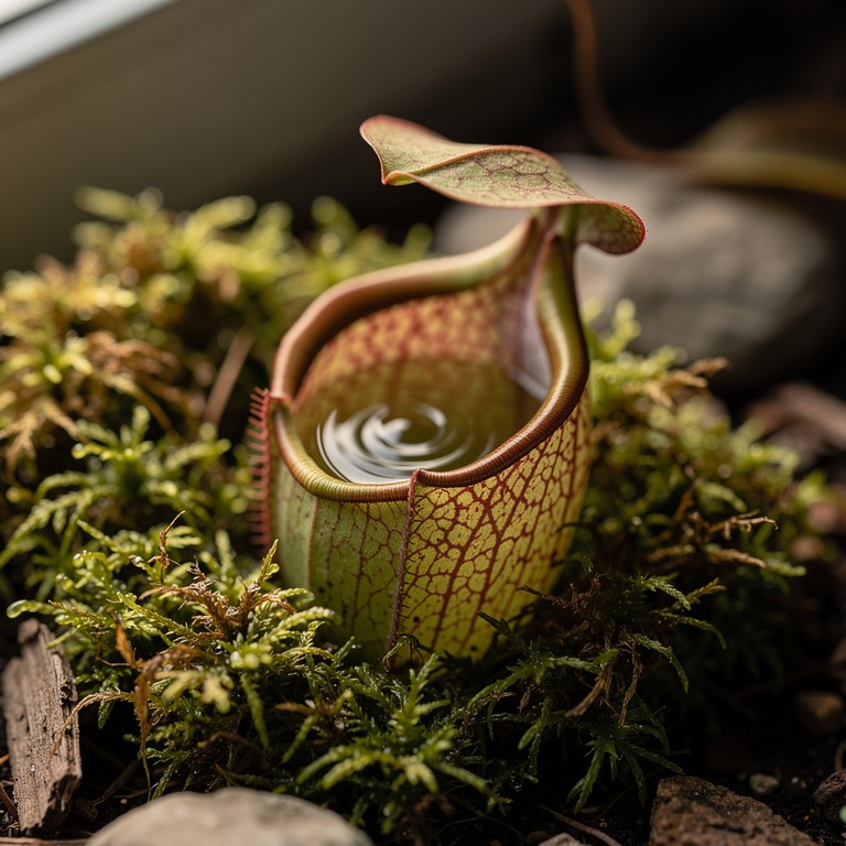 Pitcher plant nestled in moss, water collected inside the cu... | ShopAyahuascaRetreats