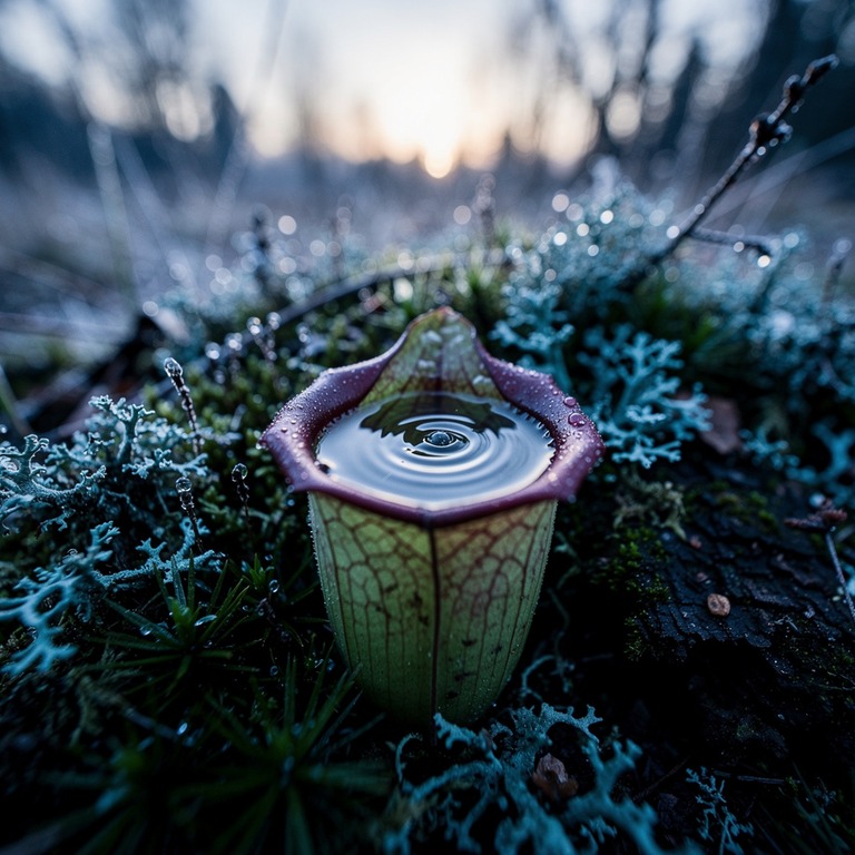 Pitcher plant nestled in moss, water collected inside the cu... | ShopAyahuascaRetreats