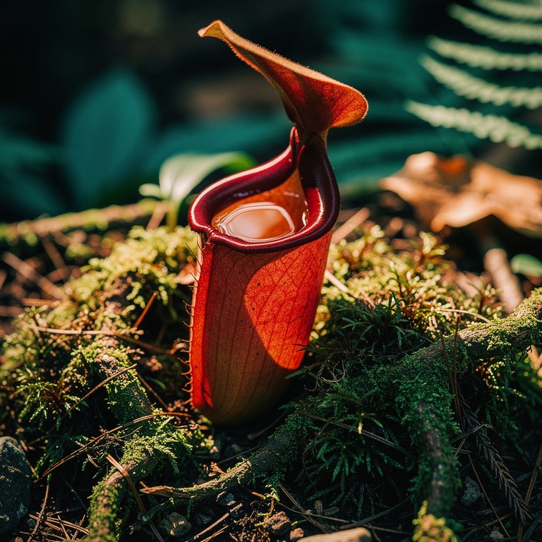 Pitcher plant nestled in moss, water collected inside the cu... | ShopAyahuascaRetreats