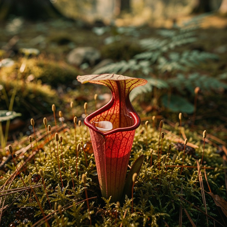 Pitcher plant nestled in moss, water collected inside the cu... | ShopAyahuascaRetreats