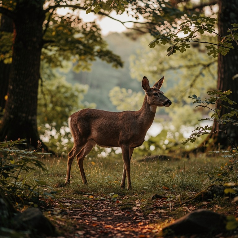 Single deer pausing in a forest clearing at dusk | ShopAyahuascaRetreats