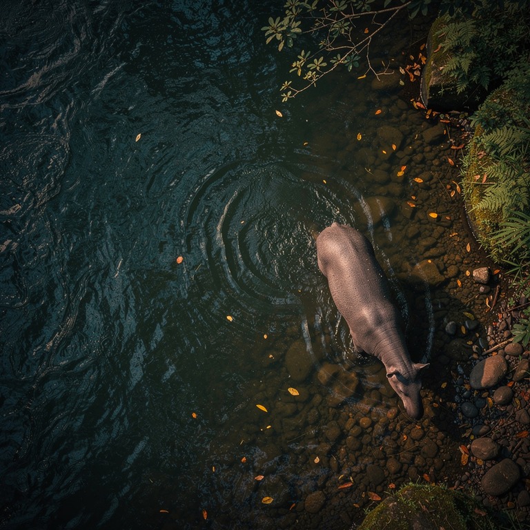 Tapir wading through a forest stream at dusk | ShopAyahuascaRetreats
