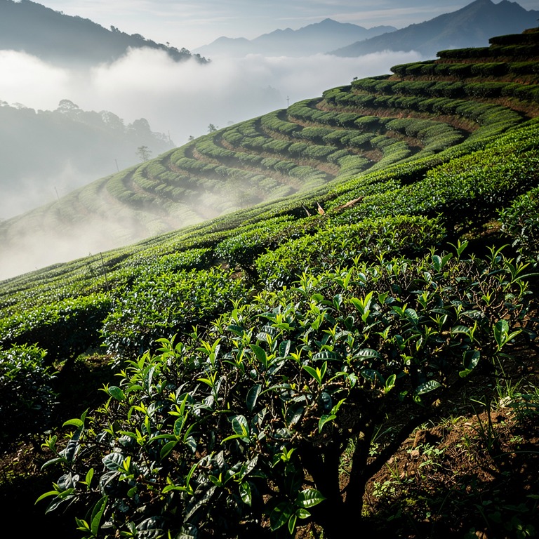 Tea plantation terraces with bright green new leaves, mounta... | ShopAyahuascaRetreats