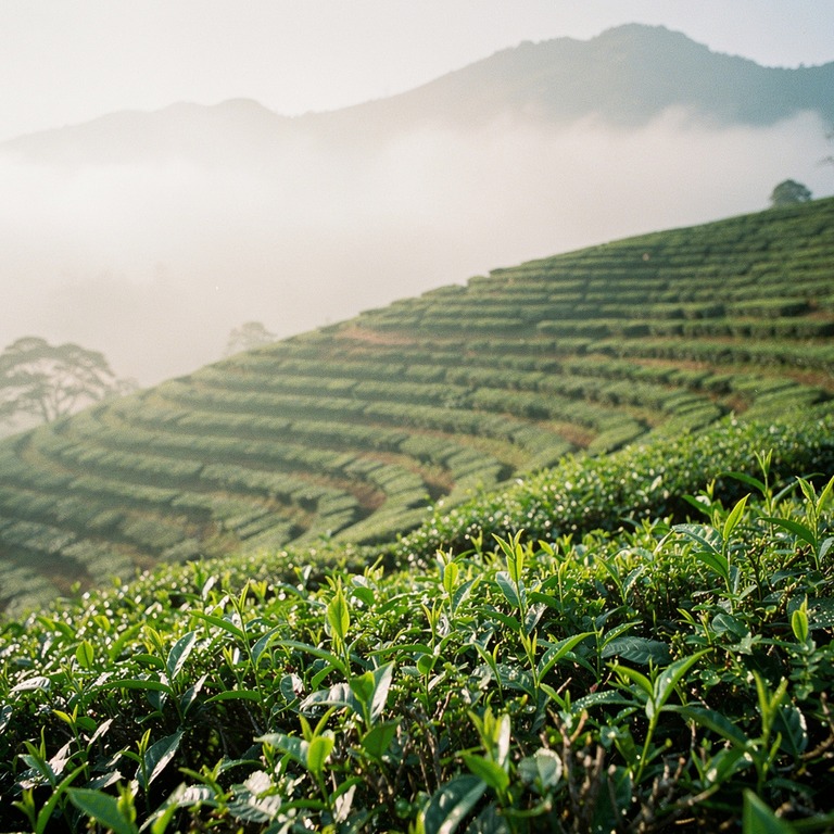 Tea plantation terraces with bright green new leaves, mounta... | ShopAyahuascaRetreats