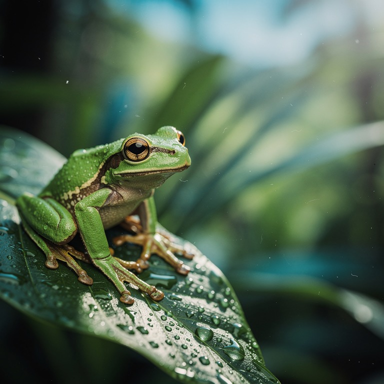 Tree frog clinging to a wet leaf, bulging eyes in macro deta... | ShopAyahuascaRetreats