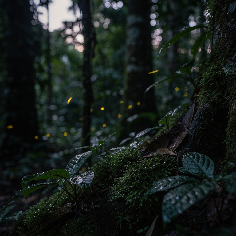 Twilight in the Amazon, fireflies appearing among the trees | ShopAyahuascaRetreats