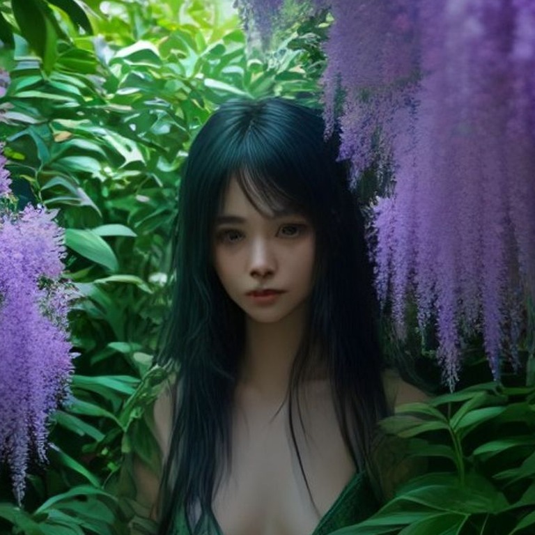Wisteria vines hanging in heavy purple curtains over a jungl... | ShopAyahuascaRetreats